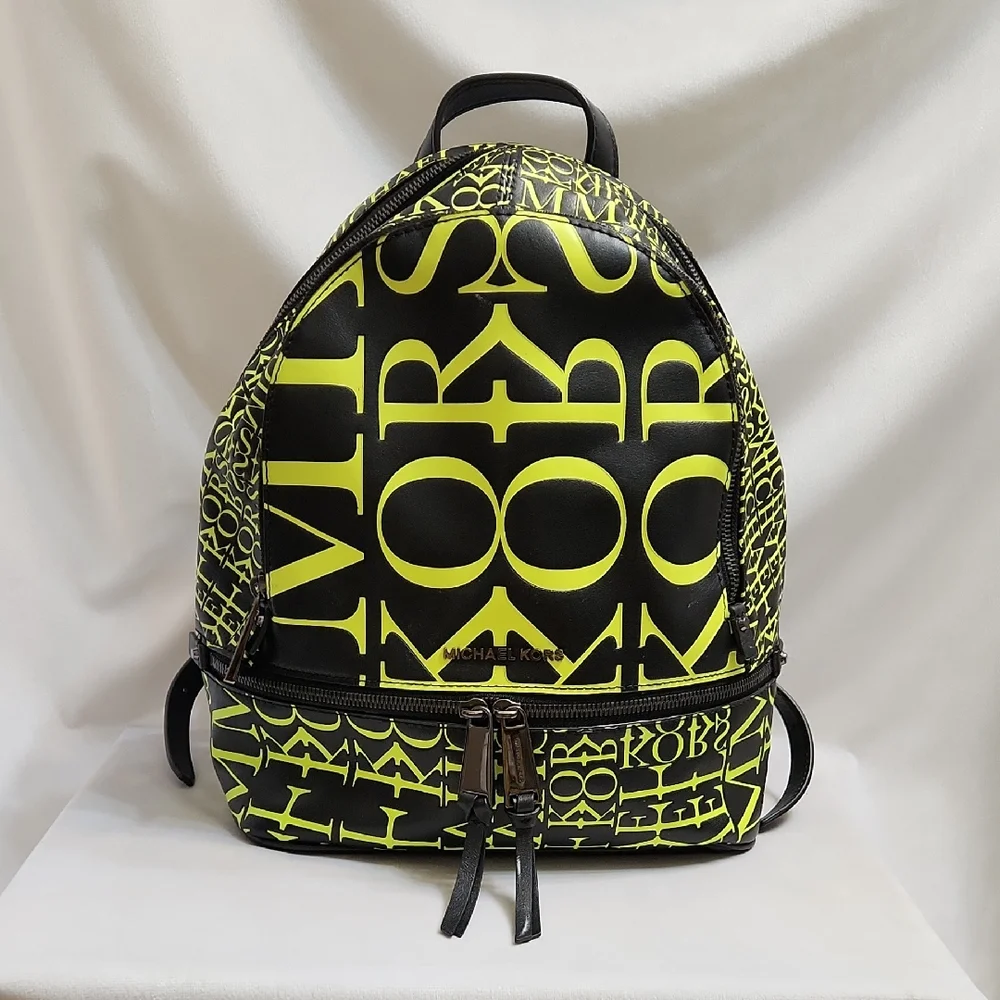 Michael Kors Rhea Medium Newsprint Print Logo Leather Backpack